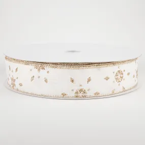 1.5" Champagne Snowflake Satin Ribbon: Ivory (50 Yards)