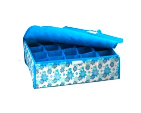 16 Pockets Collapsible Fabric Flower Underwear Storage Box - Blue