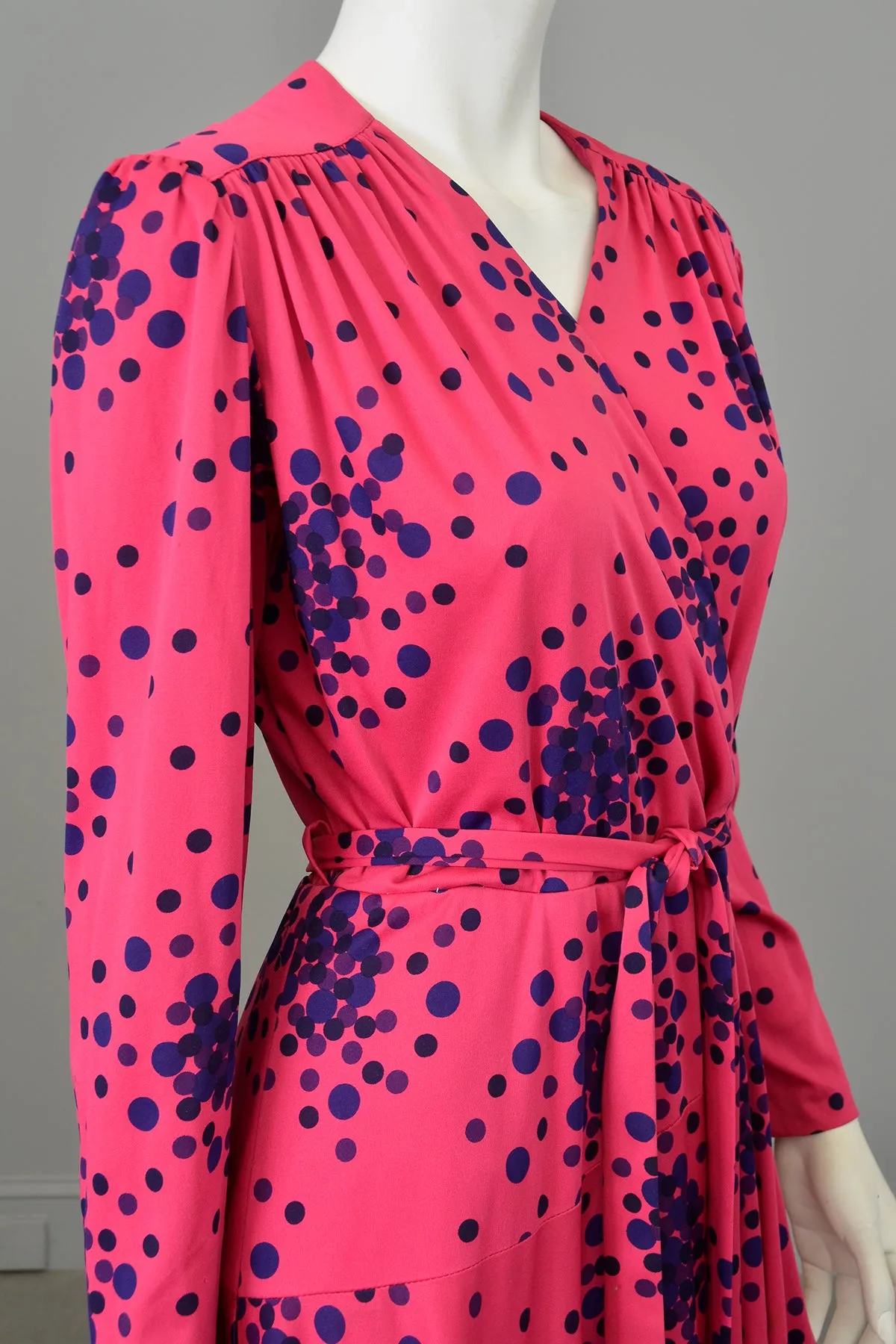 1970s Atomic Dots Wrap Front Disco Dress