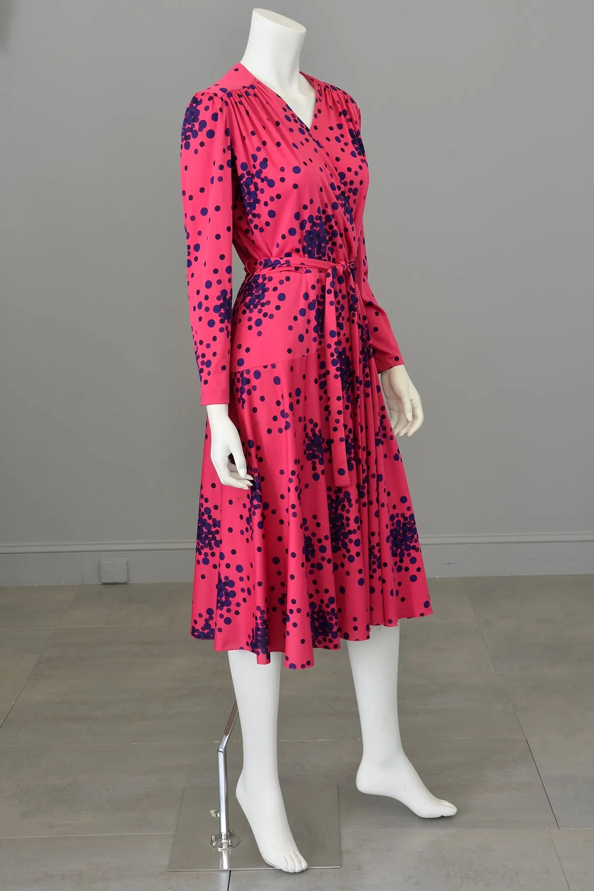 1970s Atomic Dots Wrap Front Disco Dress