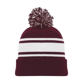 A1830-233 Maroon/White Blank Hockey Beanie Hat