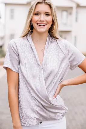 All My Love Gray Satin Leopard Blouse