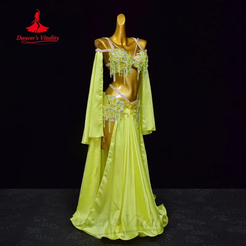 Belly Dance Suit Customized Exquisite Pearl Bra Sexy Split Split Long Skirt 2pcs Oriental Dance Professional Performance Costume