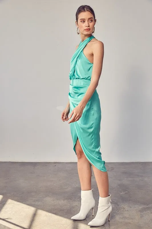 Biscay Green Wrap Cross Neck Dress