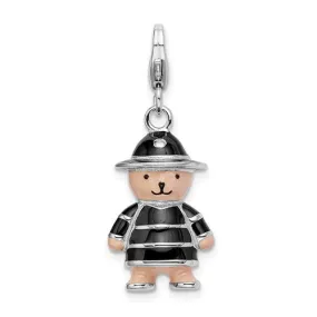 Black Hat and Coat Enamel Teddy Bear Charm (Silver)