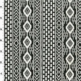 Black/White Abstract Tribal Stripe Pattern Double Knit Fabric