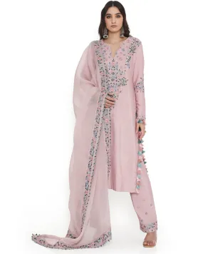 Blush Pink Embroidered Kurta With Pant And Embroidered Dupatta