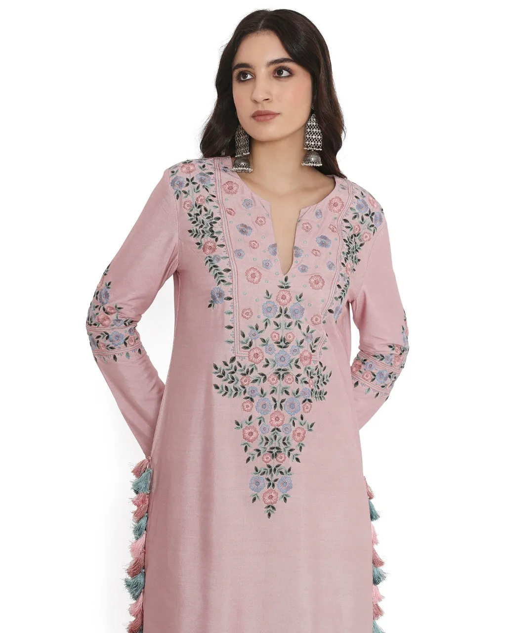 Blush Pink Embroidered Kurta With Pant And Embroidered Dupatta