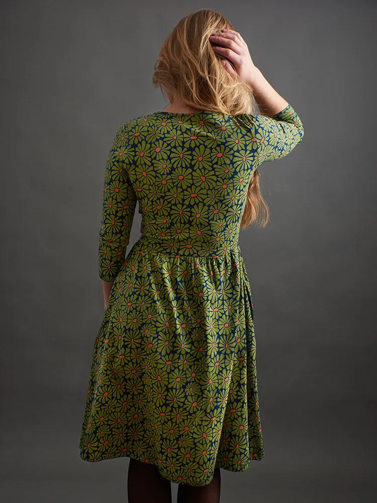 Callie Long Sleeve Wrap Dress - Olive Floral