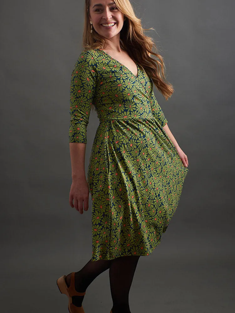 Callie Long Sleeve Wrap Dress - Olive Floral