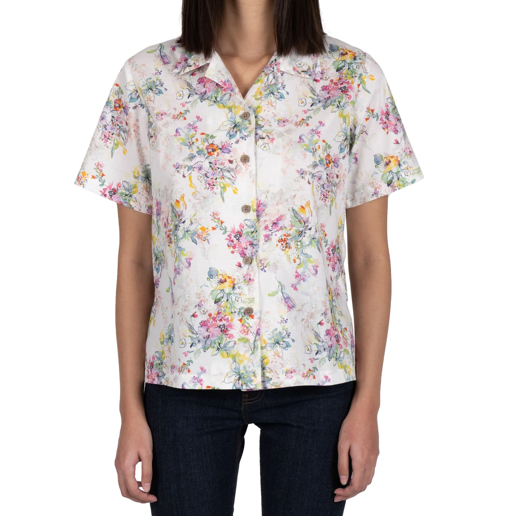 Camp Collar Shirt - Flower Painting - White