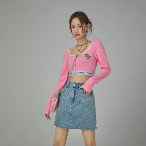 Chuu Girl Diamond Check Denim Skirt