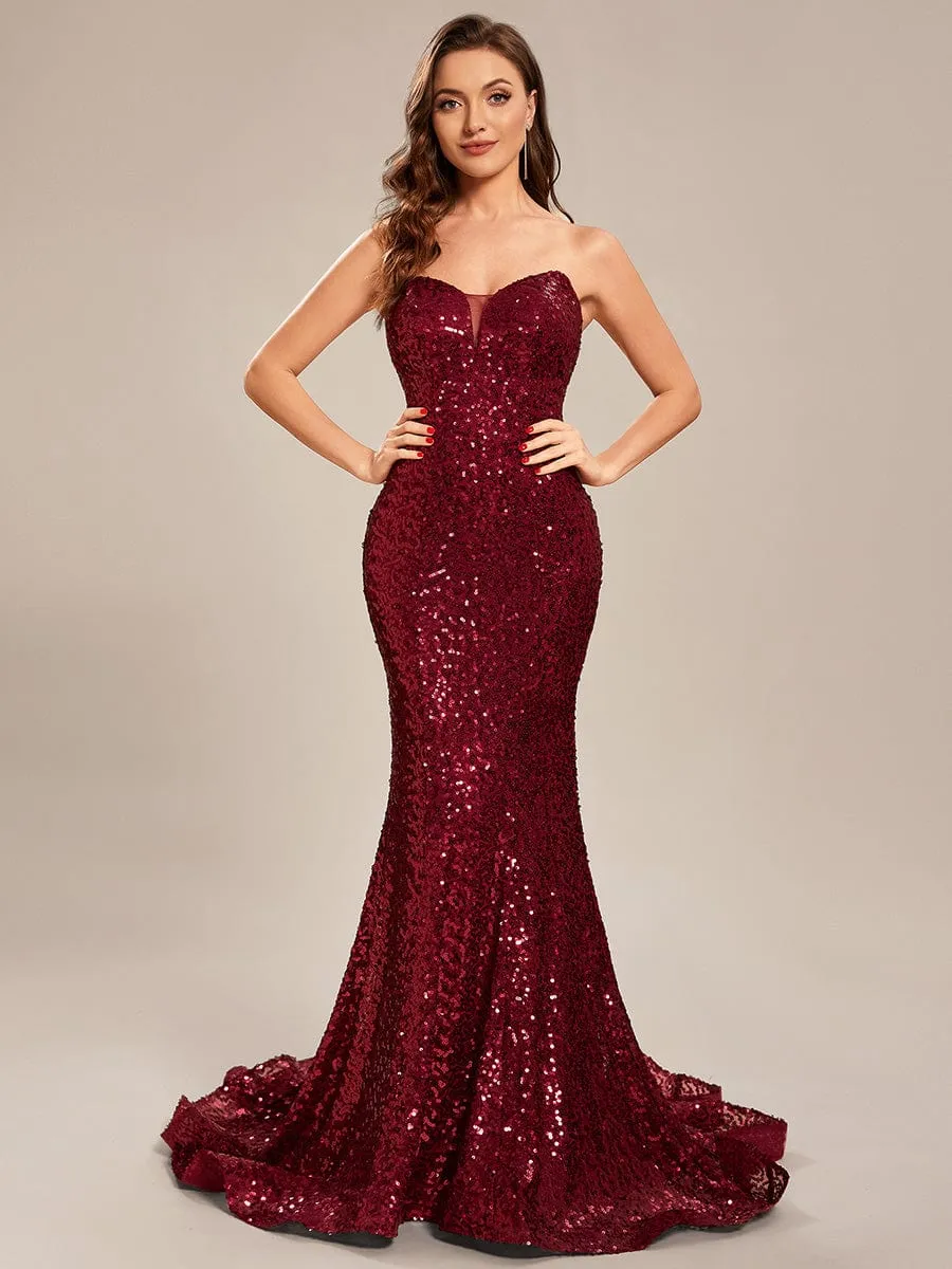 Custom Size Strapless Sweetheart Long Bodycon Sequin Prom Dress