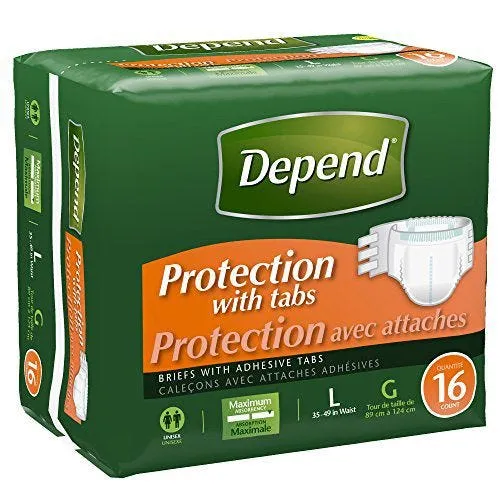 Depend 35458 Protection with Tabs Incontinence Underwear, Maximum Absorbency 35" to 49" Waist, Large, Case of 48