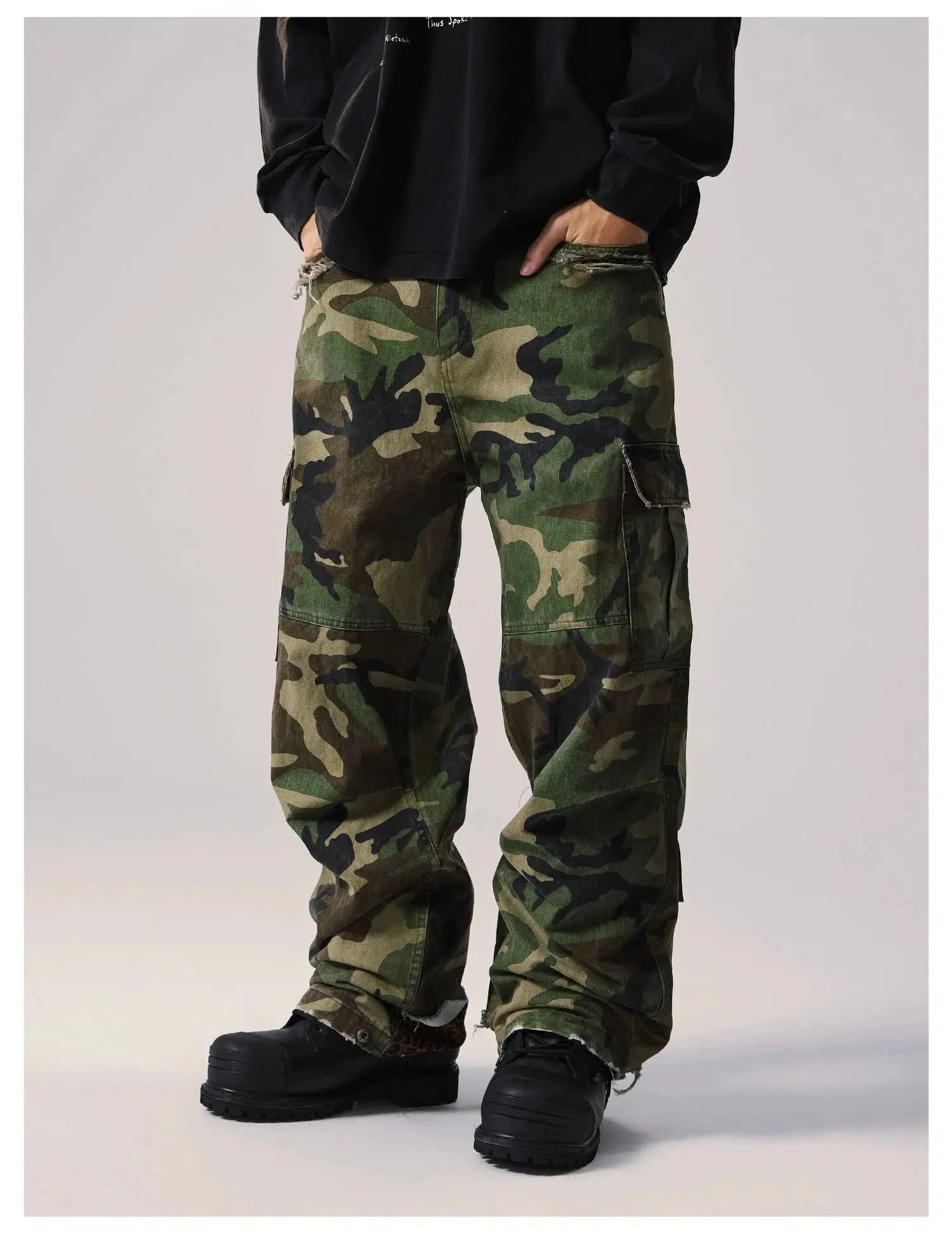 Distressed Camouflage Cargo Pants