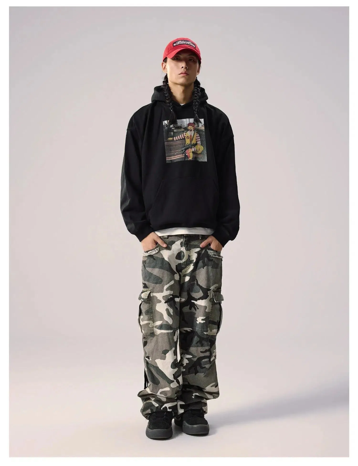 Distressed Camouflage Cargo Pants