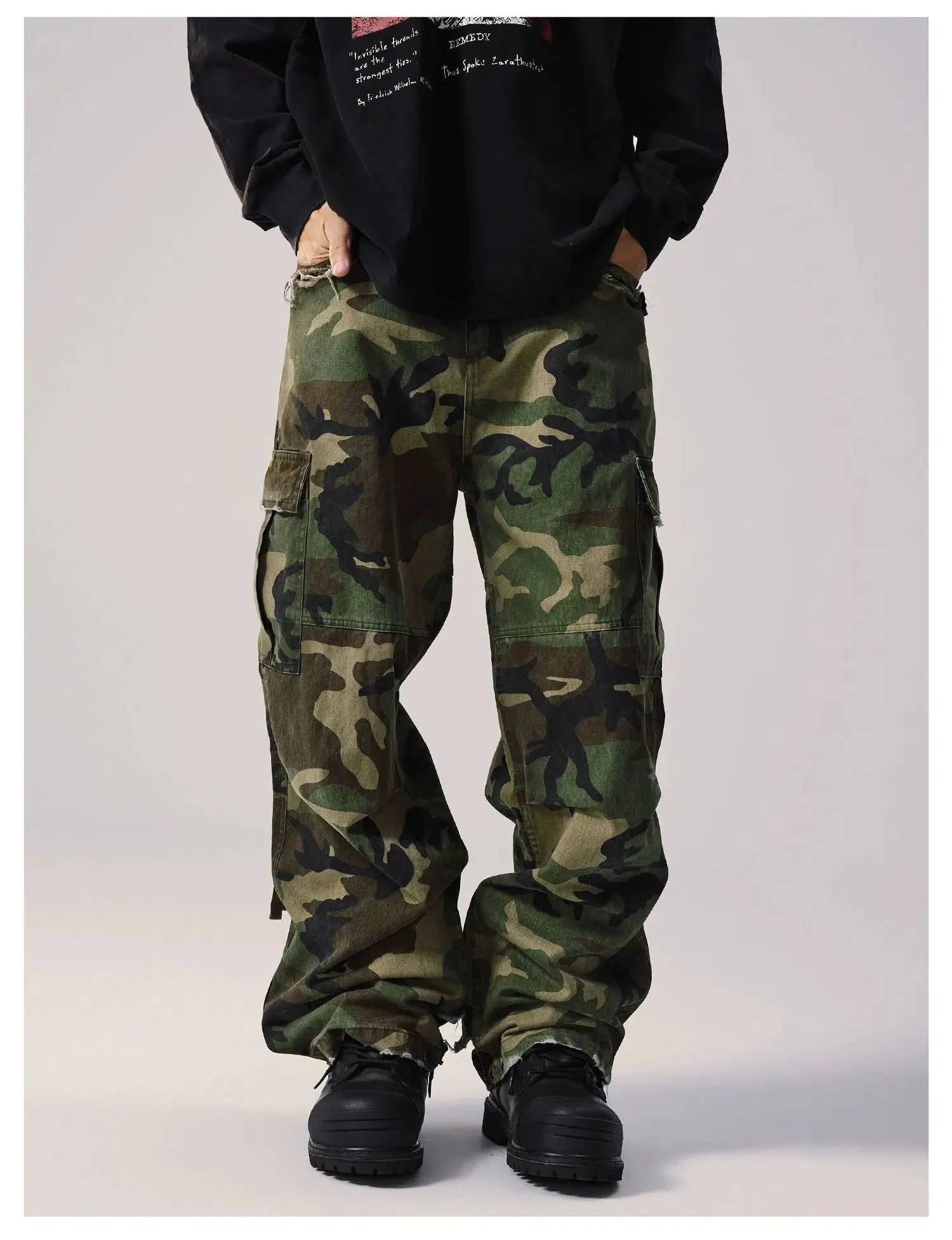 Distressed Camouflage Cargo Pants