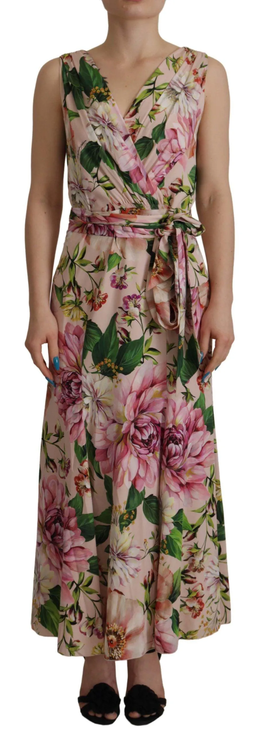 Dolce & Gabbana Pink Silk Floral Stretch Shift Wrap Dress