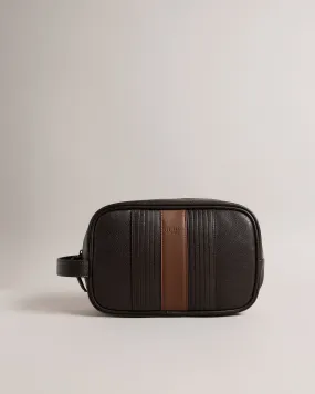 Evens Striped Faux Leather Washbag Brn-Choc