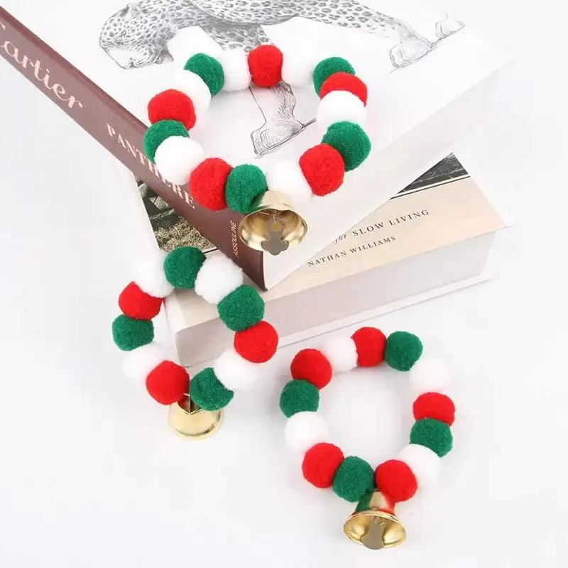 Festive Elastic Pet Christmas Collar with Plush Ball