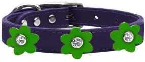 Flower Leather Collar Purple With Emerald Green Flowers Size 14