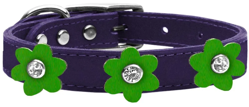 Flower Leather Collar Purple With Emerald Green Flowers Size 18