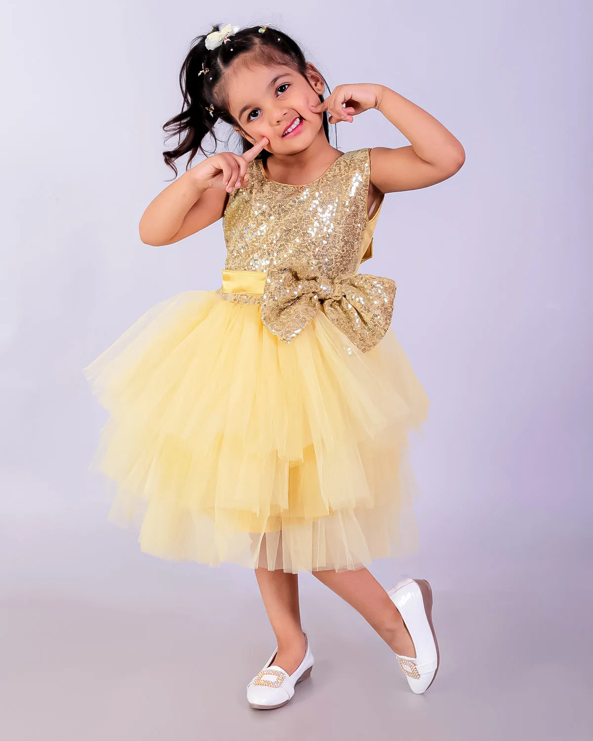 Golden Starlight Girls Tulle Dress