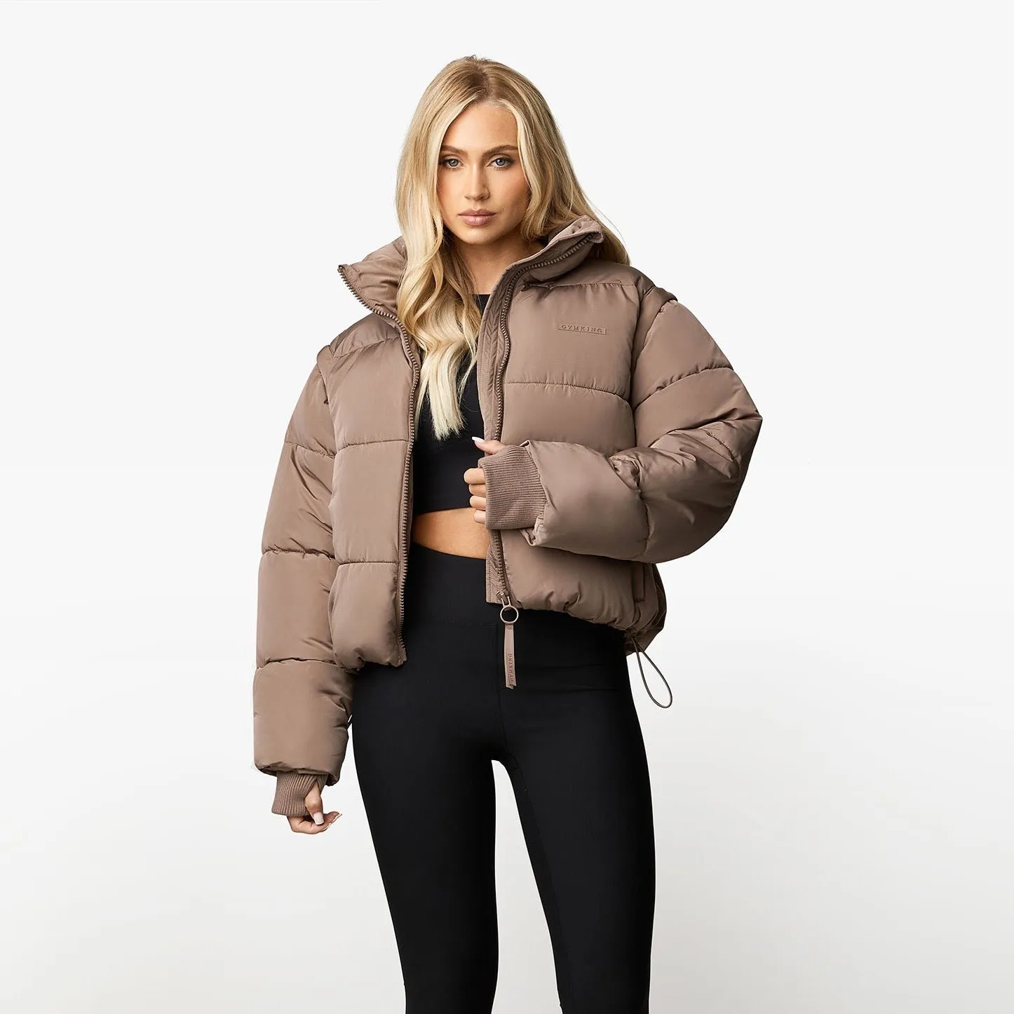 Gym King Align 2 in 1 Crop Puffer - Praline