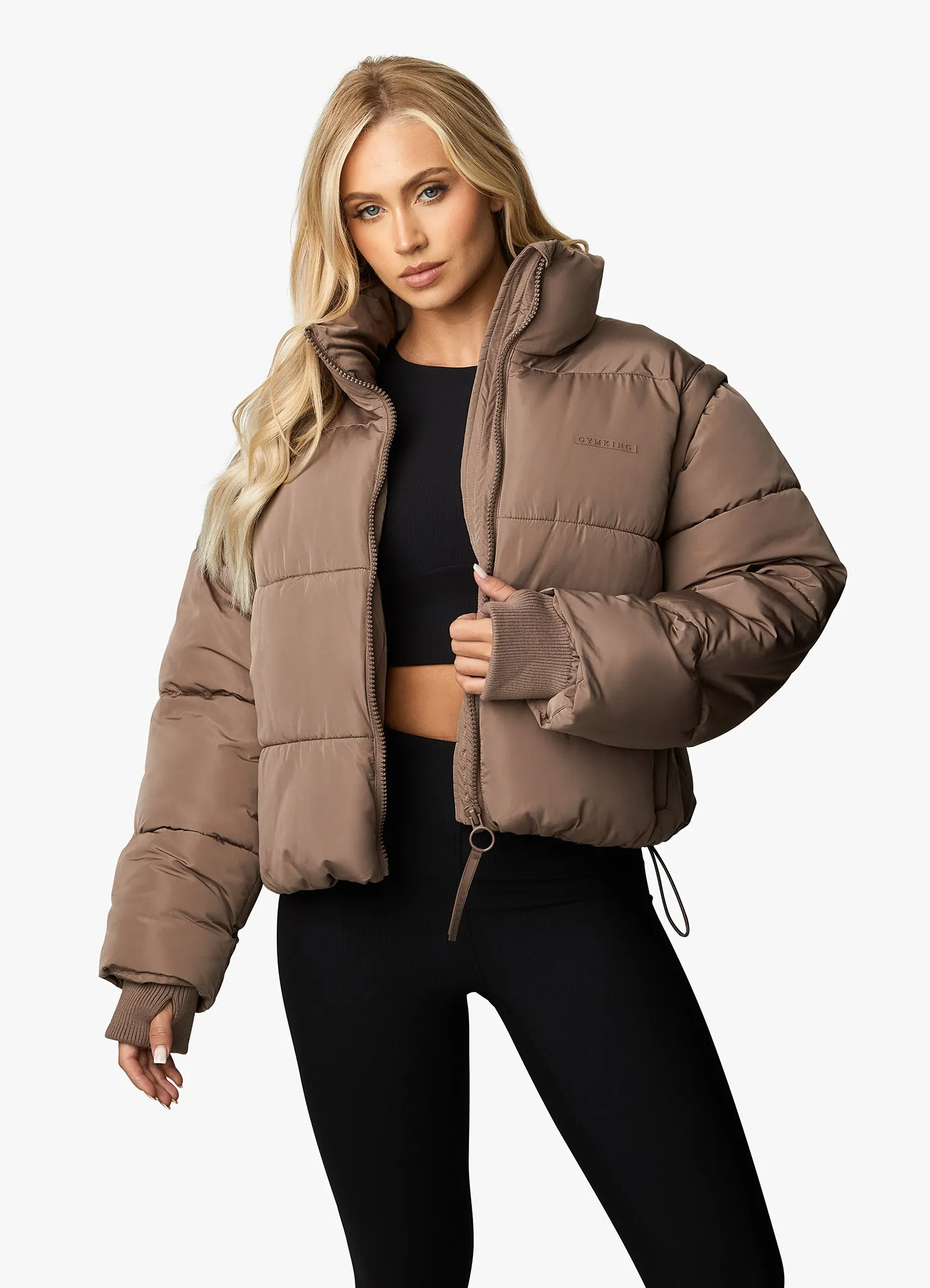 Gym King Align 2 in 1 Crop Puffer - Praline