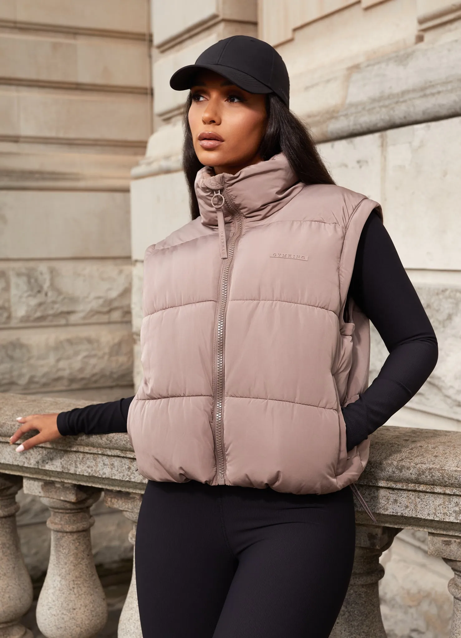 Gym King Align 2 in 1 Crop Puffer - Praline