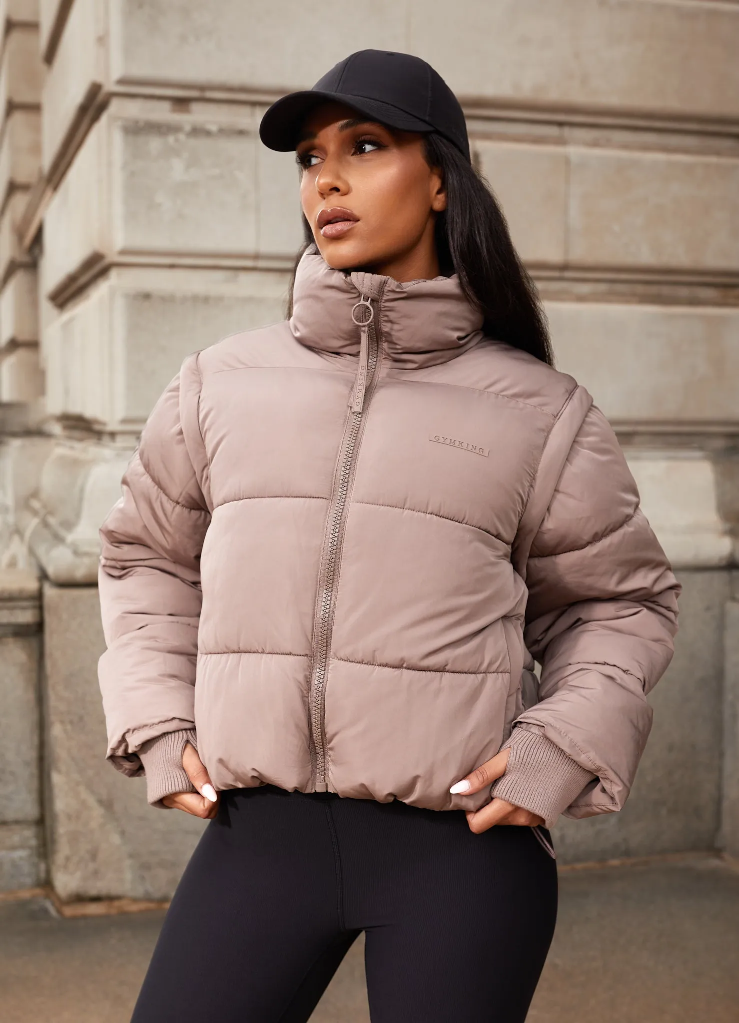 Gym King Align 2 in 1 Crop Puffer - Praline