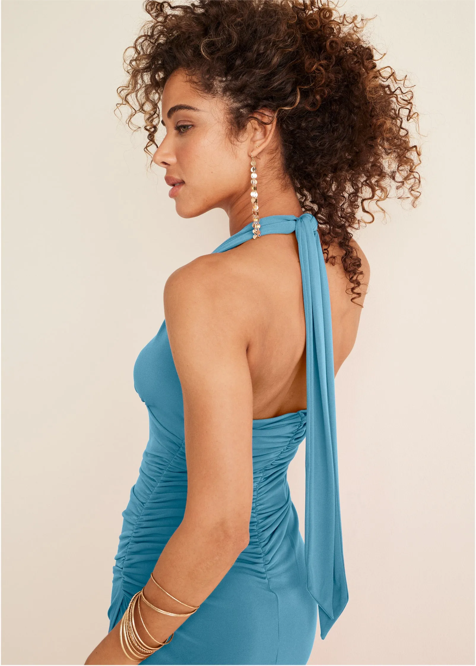 Halter Wrap Dress - Blue