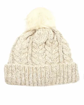 Hat-Sherpa Lined Acrylic Pompom Beanie Wither Hat Beige | BEIGE