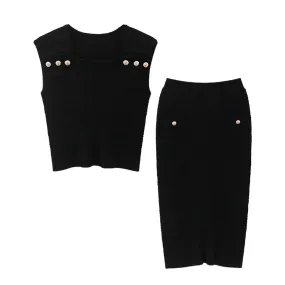 High Quality Midi Skirt And Crop Tops Set Women Sexy High Street Designer Runway Fashion Knitted Pullovers 2 Pieces Suit C-102