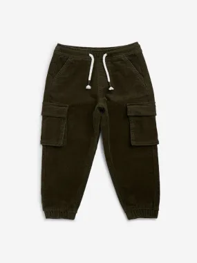 HOP Kids Olive Cargo-Style Corduroy Mid-Rise Cotton Blend Joggers