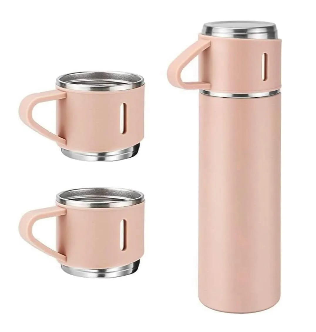 Insulated Double Wall Stainless Steel Tea & Coffee Flask With 3 Cups, Hot & Cold Thermal Bottle (BLACK Color)