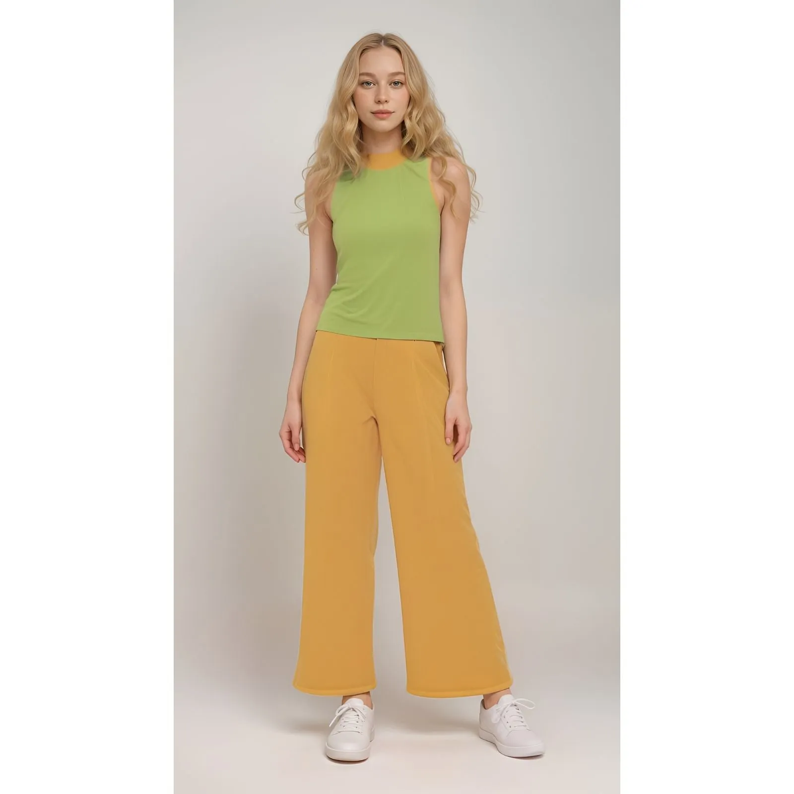 Jana Yellow High Rise Wide Leg Pants