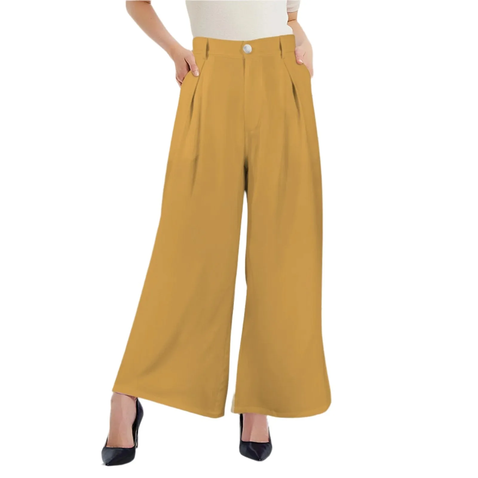 Jana Yellow High Rise Wide Leg Pants