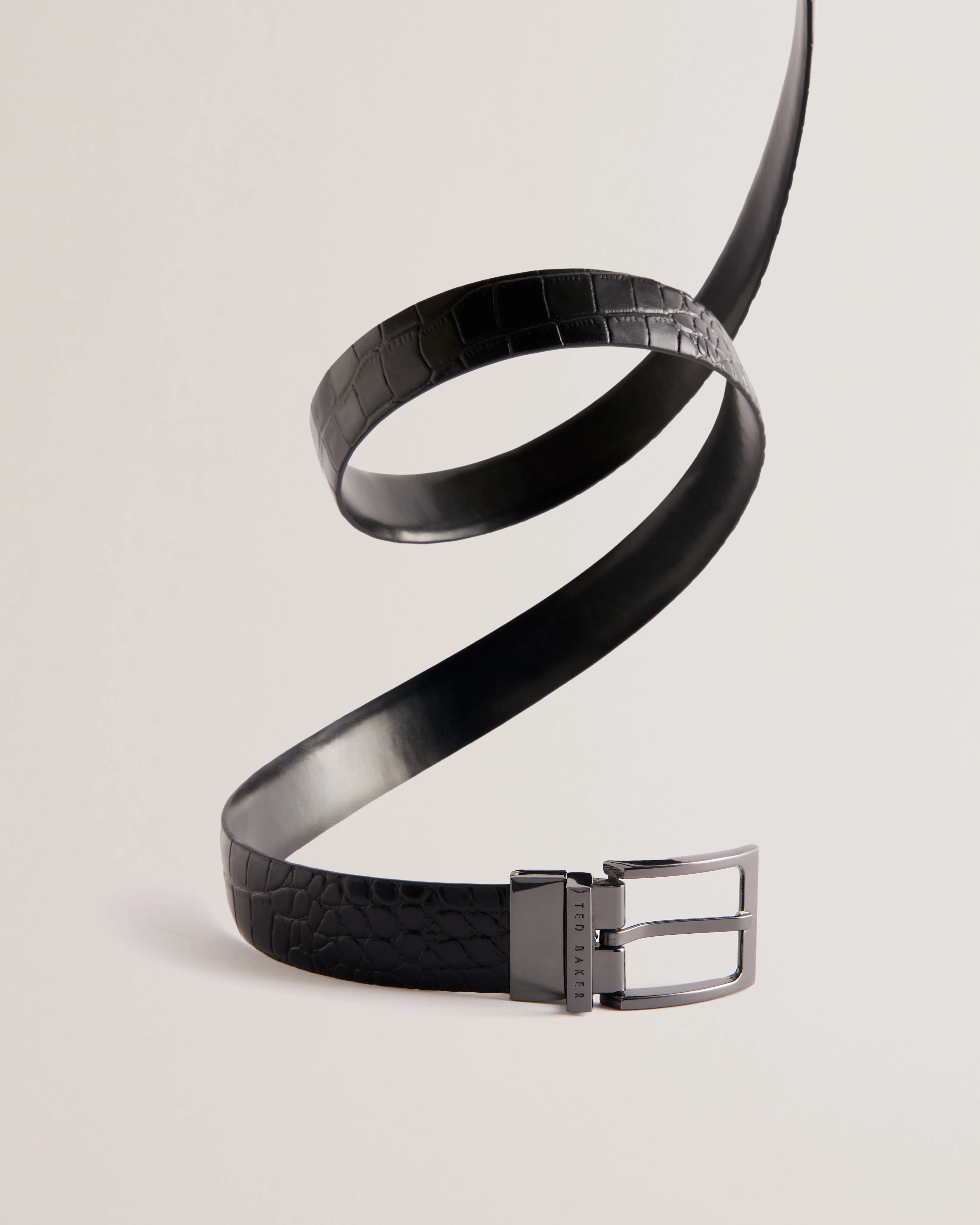 Keigan Croc Effect Leather Belt Black