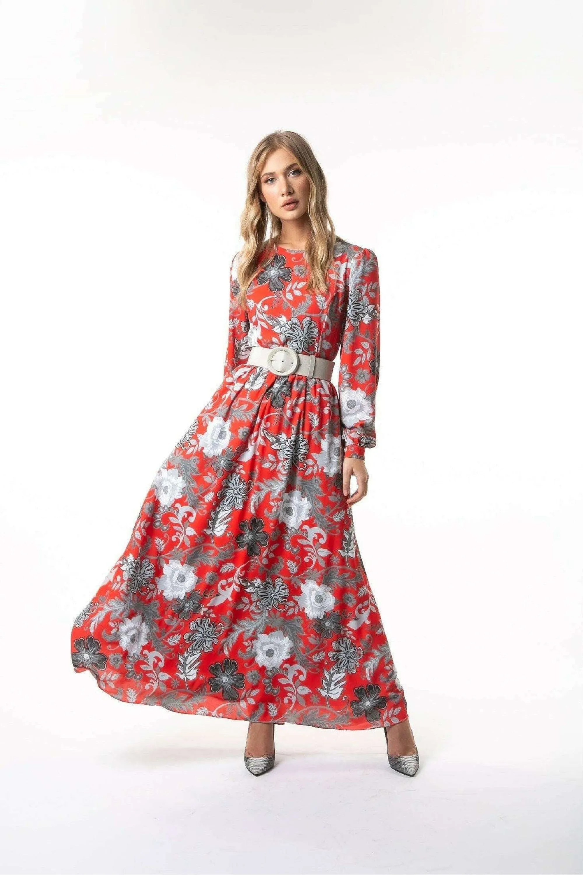 Kelly Floral Long Maxi Dress with Long Sleeves