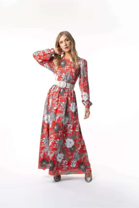 Kelly Floral Long Maxi Dress with Long Sleeves