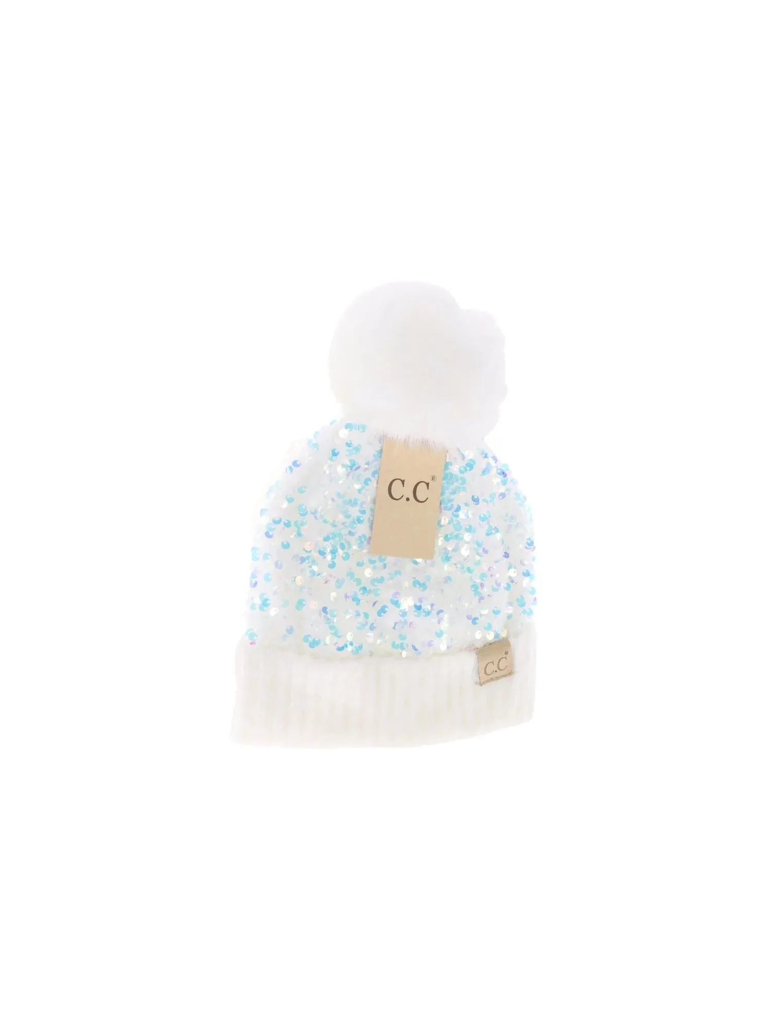 Kids Sequin Faux Fur Pom Beanie