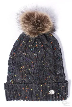 Kids Tri-Color Beanie with Fur Pom