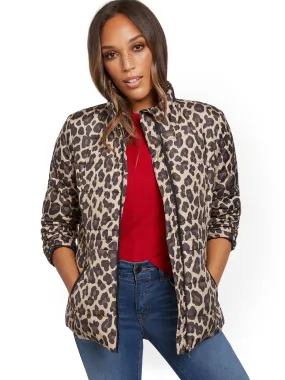 Leopard-Print Seamed Puffer Jacket