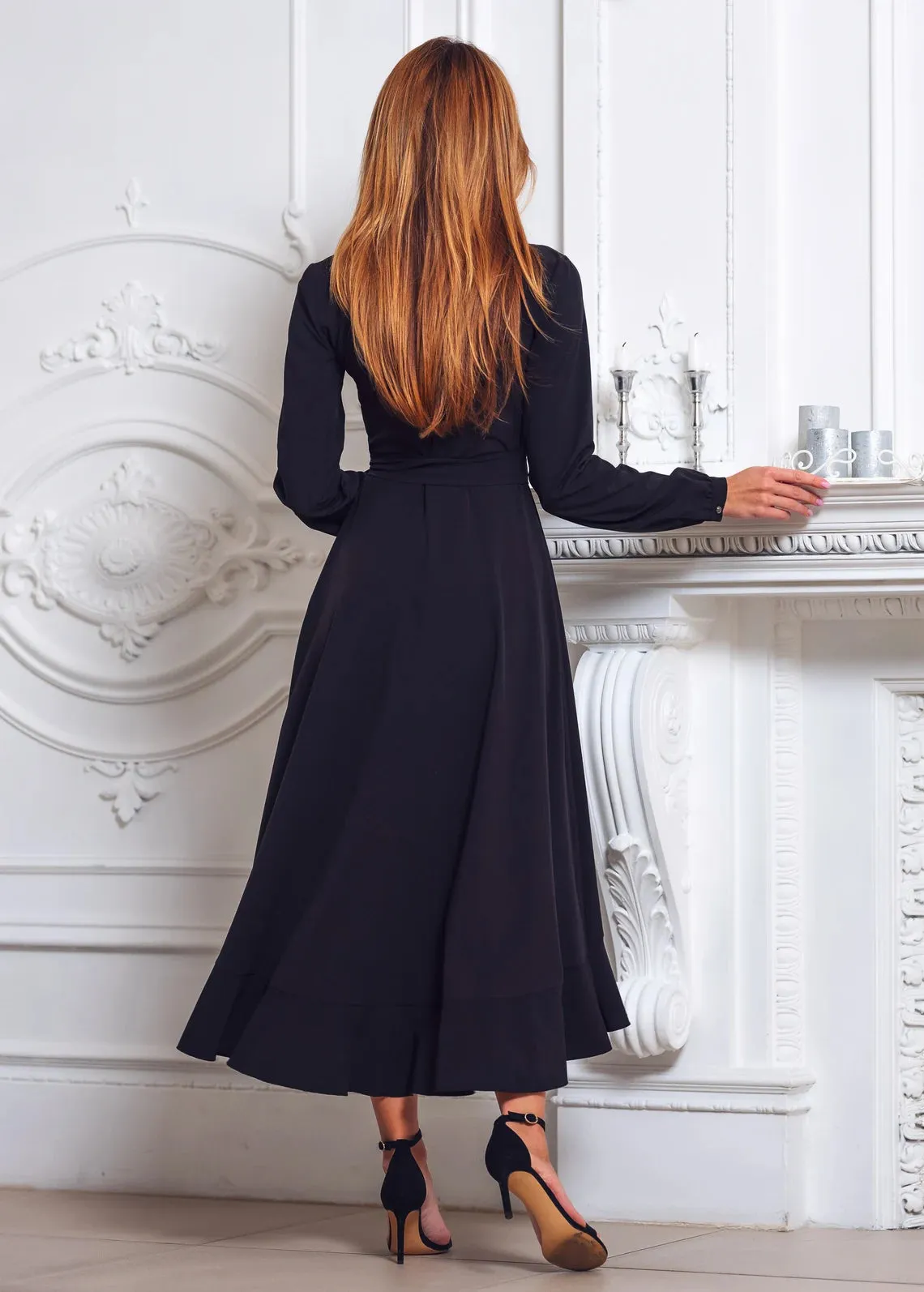 Long Wrap Bridesmaid Dress Cocktail Dress Formal Long Sleeves V-Neck Wedding Guest Dress