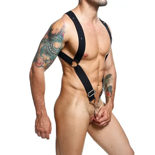 Male Basics Dngeon Straight Back Harness Black O/s