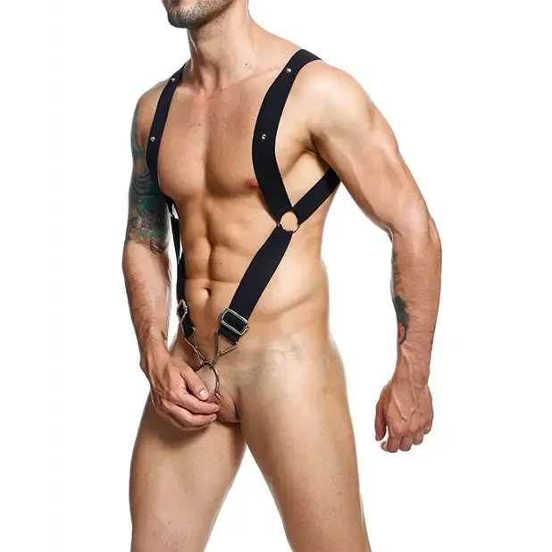 Male Basics Dngeon Straight Back Harness Black O/s