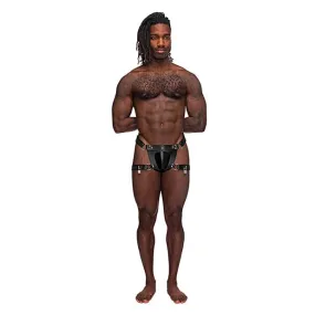 Male Power - Leather Scorpio Adjustable Waist and Leg Band Thong Underwear O/S (Black)