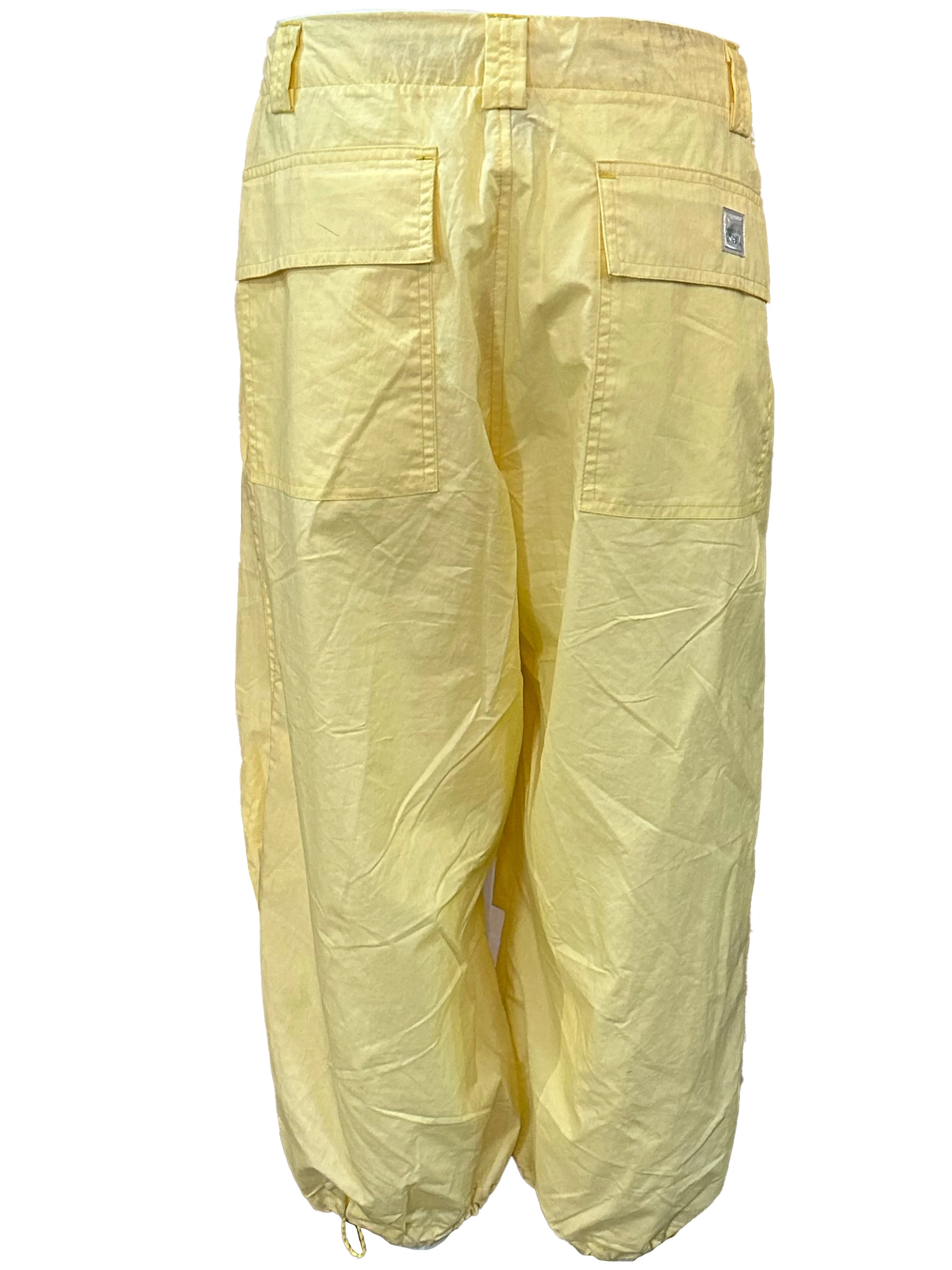 Marithe and Francois Y2K Pale Yellow Nylon Cropped Cargo Pants