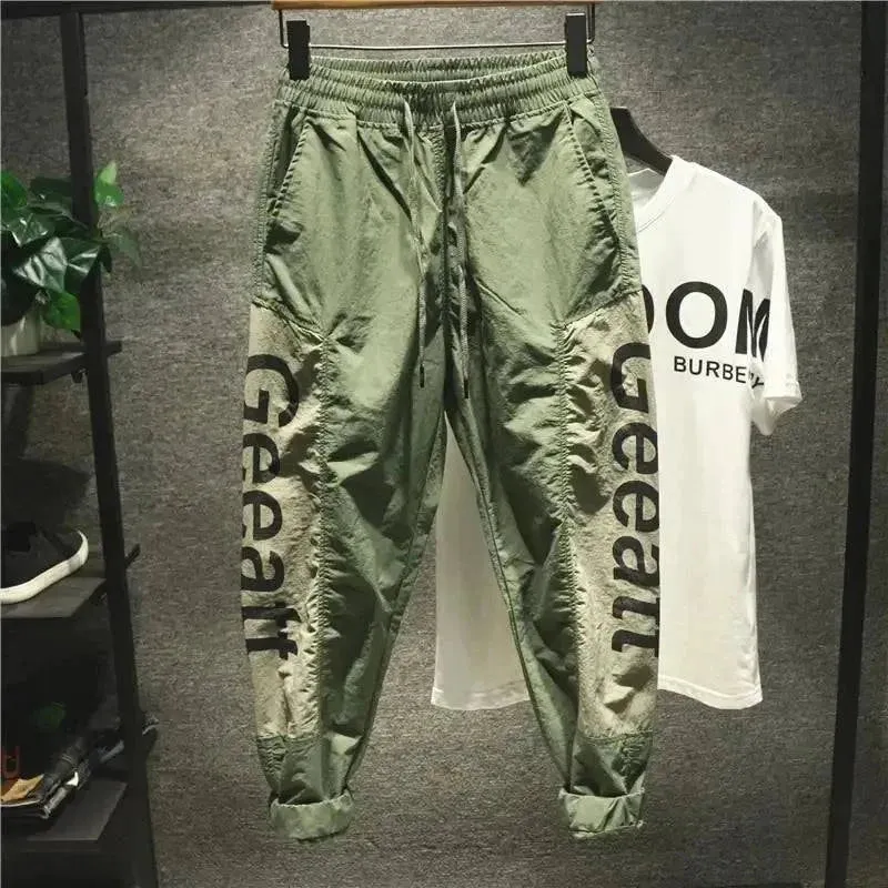 Men Summer Black Trousers Man Harem Joggers Green Emo Casual         .